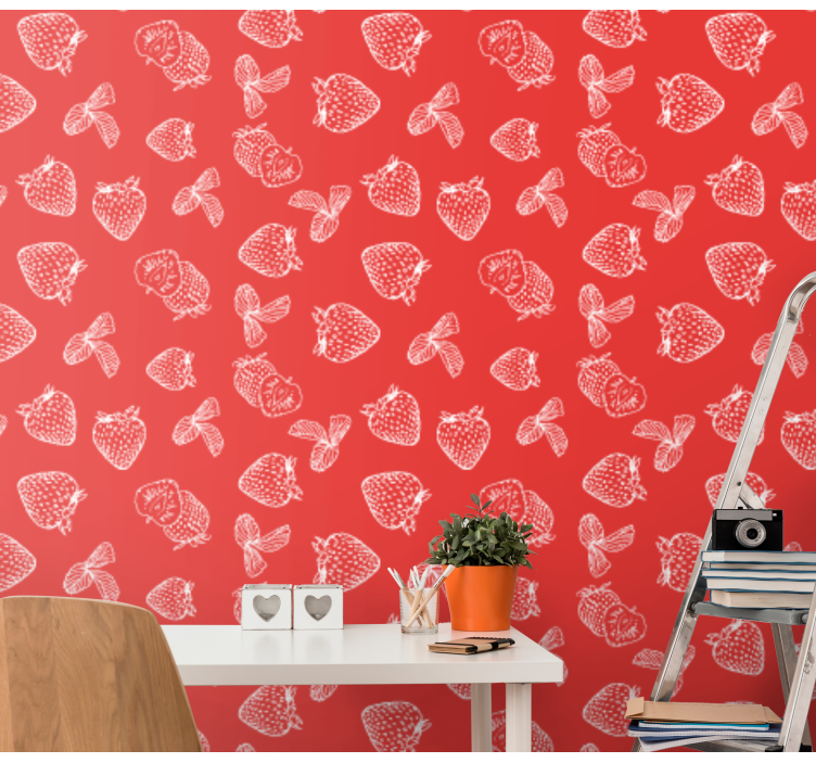 Strawberry Sketch flowers wallpaper - TenStickers