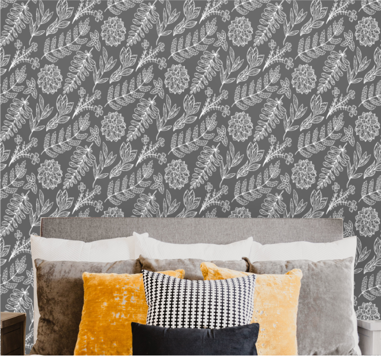 Stylish grey motif floral wallpaper - TenStickers