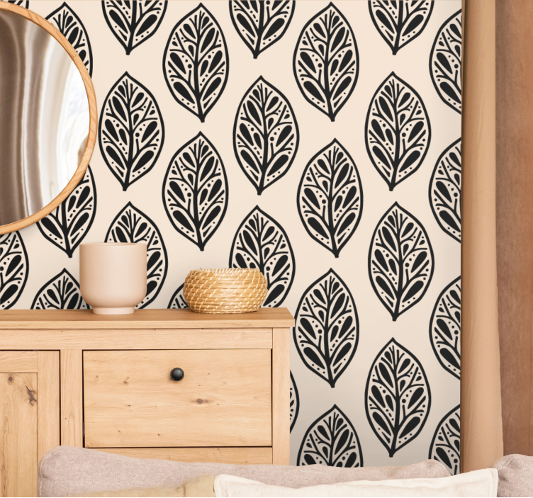 Stylish beige arrangement leaves wallpaper - TenStickers