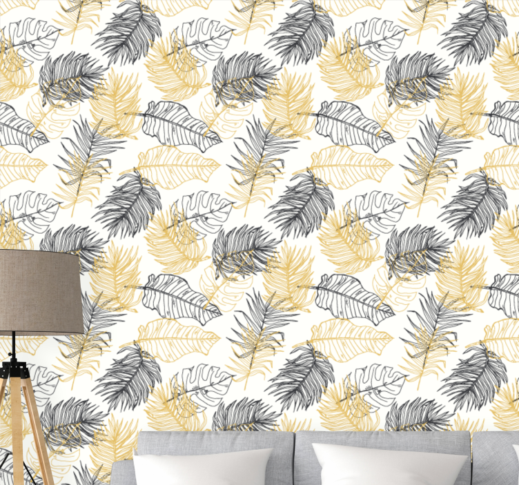Black and golden tropical pattern leaves wallpaper - TenStickers