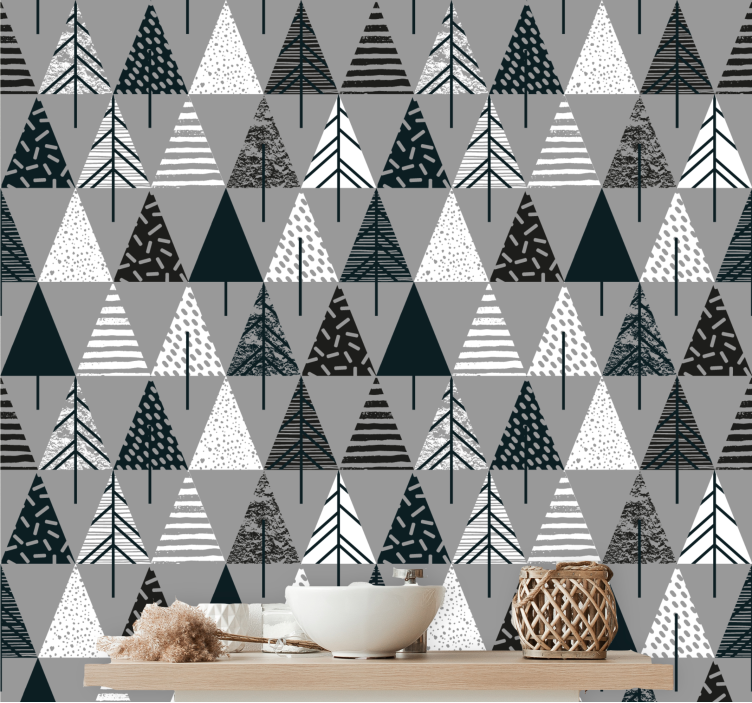 Scandinavian gray pattern triangles wallpaper - TenStickers