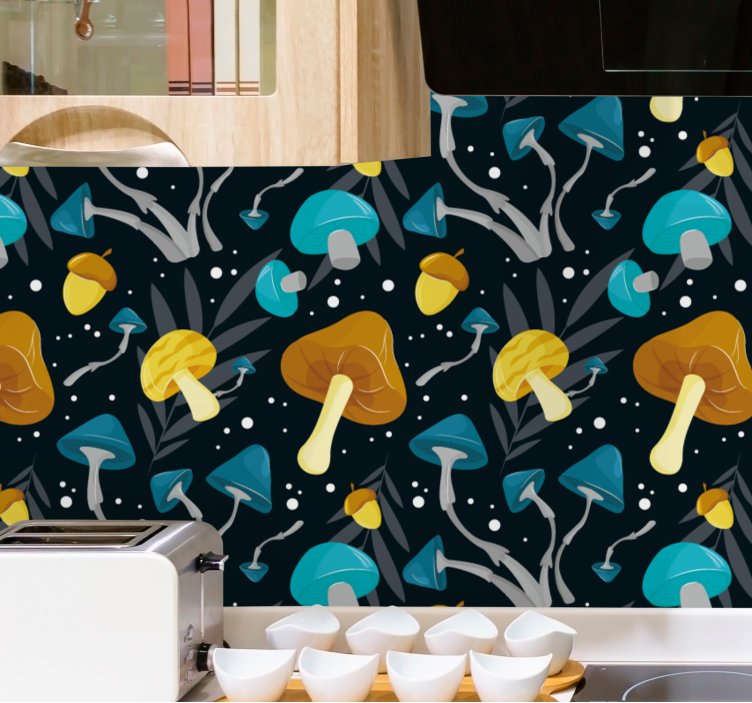 Stylized Mushrooms leaves wallpaper - TenStickers
