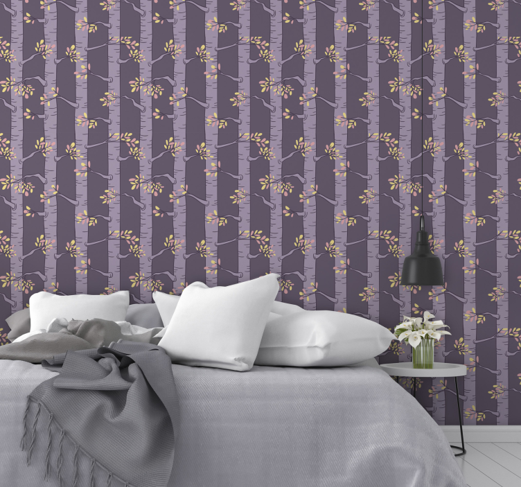 Stylised purple pattern wallpaper of a tree - TenStickers