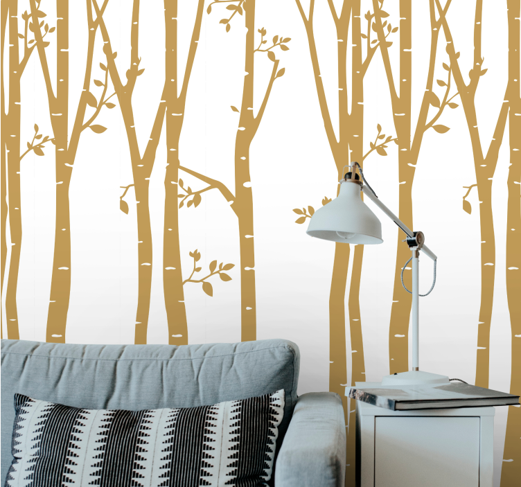 Stylized Golden Silhouettes wallpaper of a tree - TenStickers