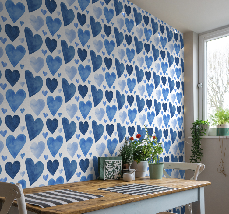 Watercolor hearts pattern kitchen wallpaper - TenStickers