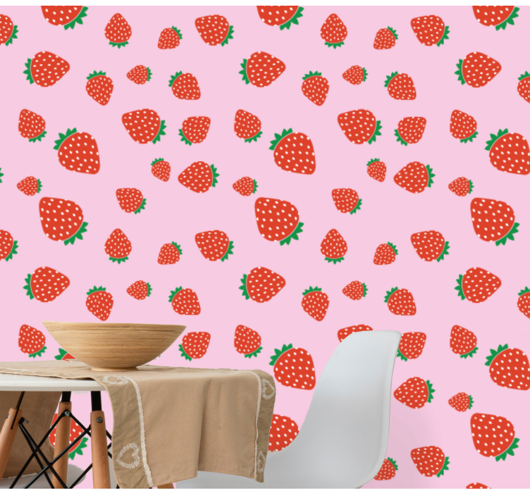 Sweet strawberry pattern kitchen wallpaper - TenStickers