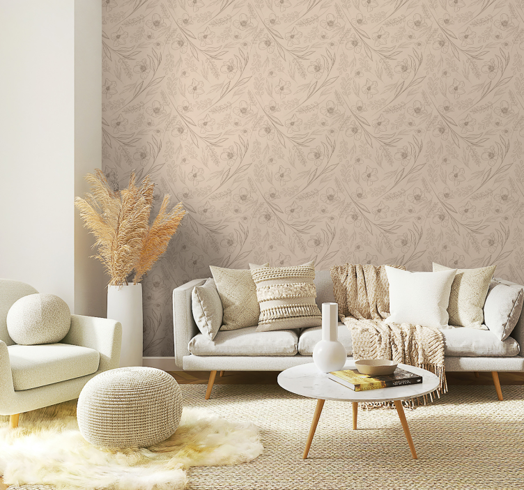 Taupe floral living room wallpaper - TenStickers