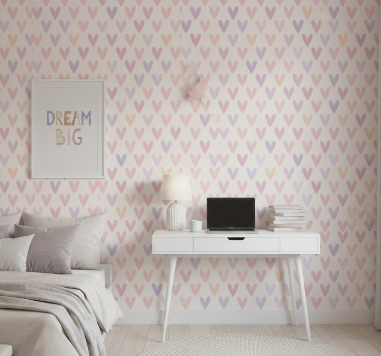 Teenage bedroom wallpaper pastel heart design - TenStickers