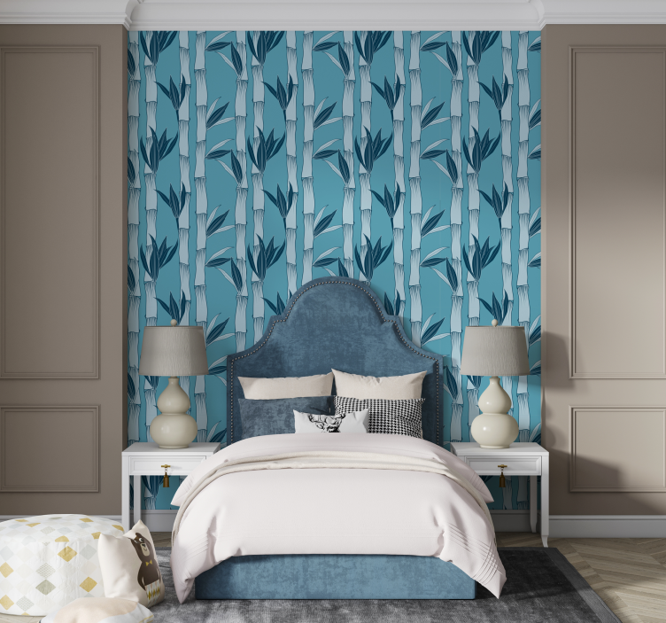Blue bamboo pattern bedroom wallpaper - TenStickers