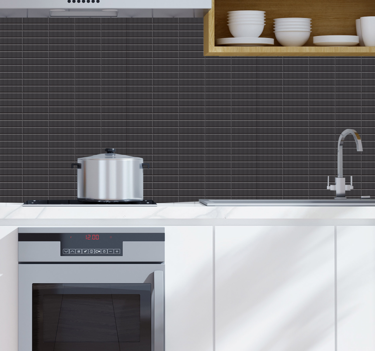 Textured black kitchen motif tile effect wallpaper - TenStickers