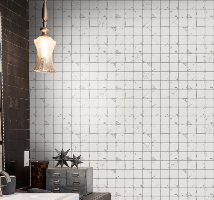 White textured pattern tile effect wallpaper - TenStickers