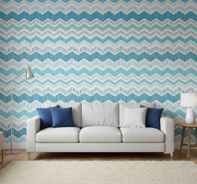 Textured wallpaper blue zig zag - TenStickers