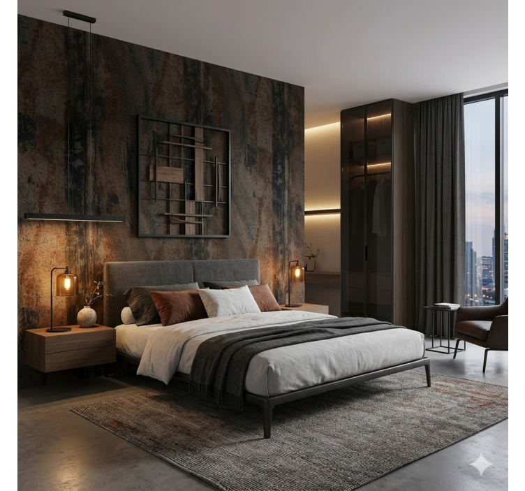 Textured wallpaper industrial gray rusty iron - TenStickers