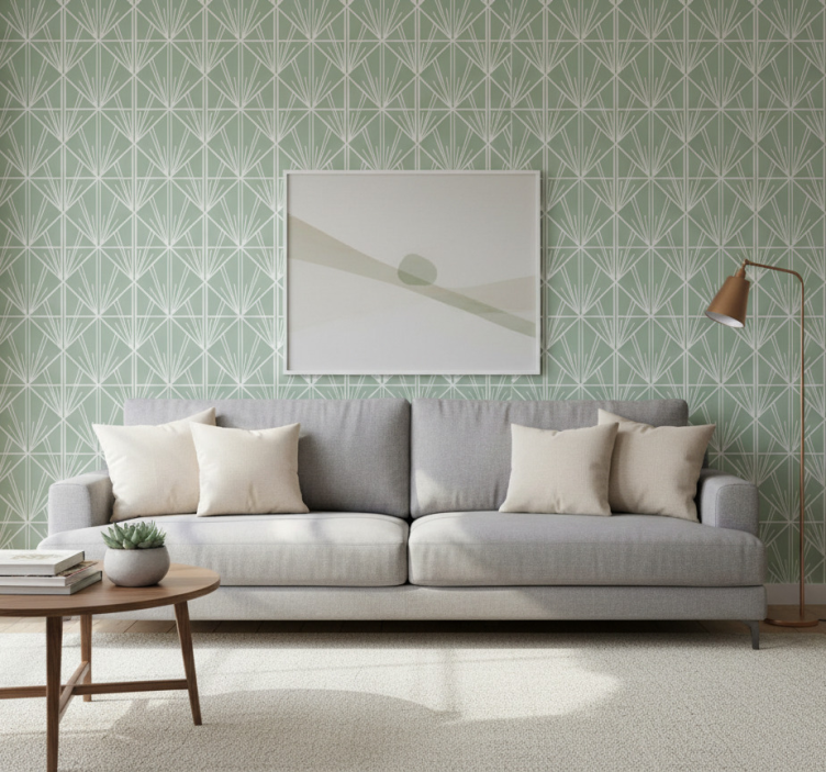 Living area wallpaper in green and white art déco - TenStickers