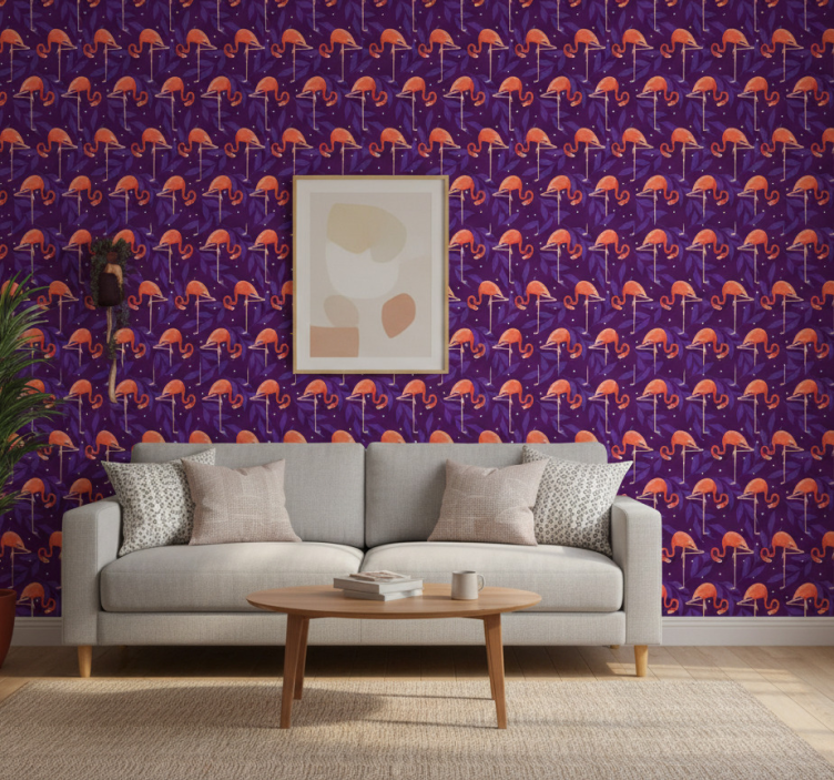 Birds in wallpaper pink tropical flamingos - TenStickers