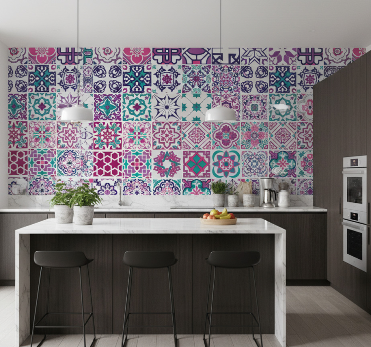Textured wallpaper with geometric tile design - TenStickers