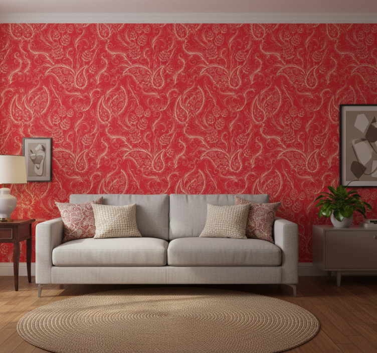 Floral wallpaper red paisley design - TenStickers