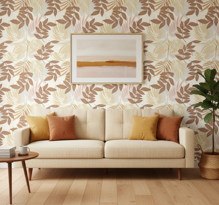 Leaves wallpaper in soft and warm colors - TenStickers