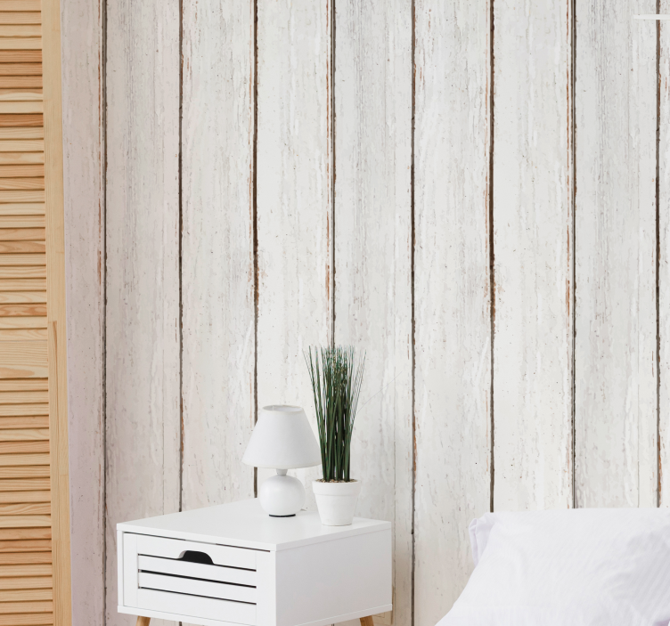 Textured white panels wood effect wallpaper - TenStickers