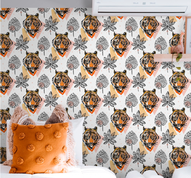 Tiger floral elements animal wallpaper - TenStickers