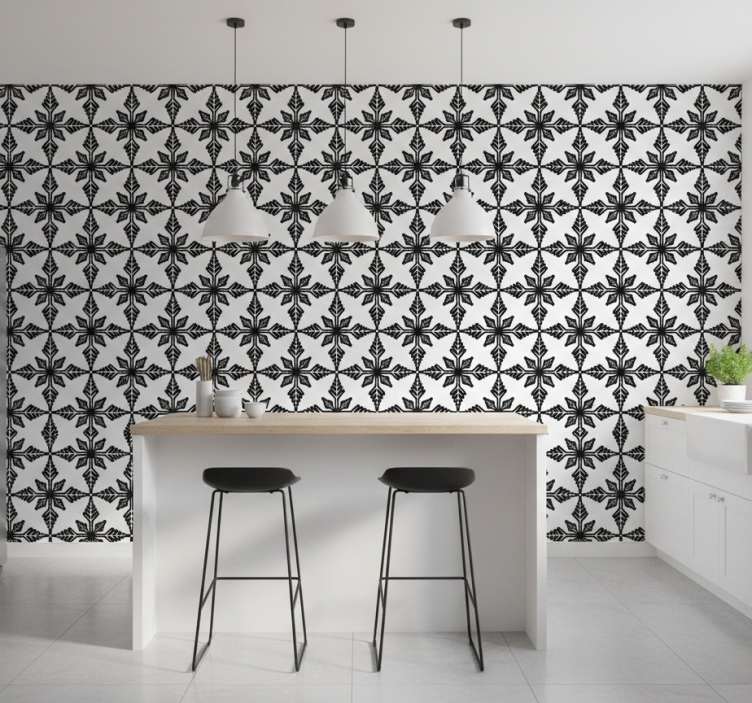 Tile effect wallpaper antiqued black and white design - TenStickers