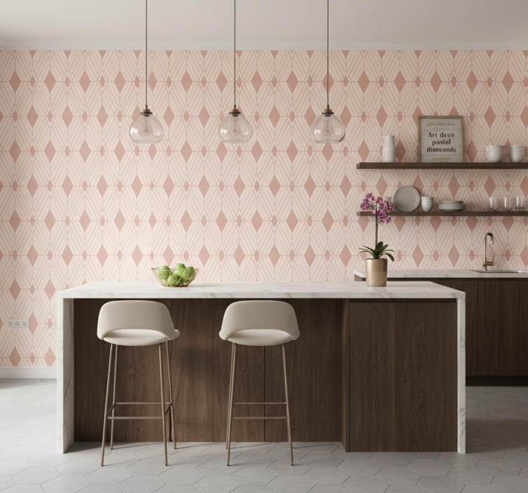 Tile effect wallpaper art deco pastel diamonds - TenStickers