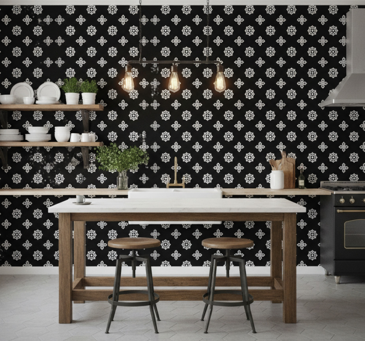 Tile effect wallpaper black and white vintage design - TenStickers