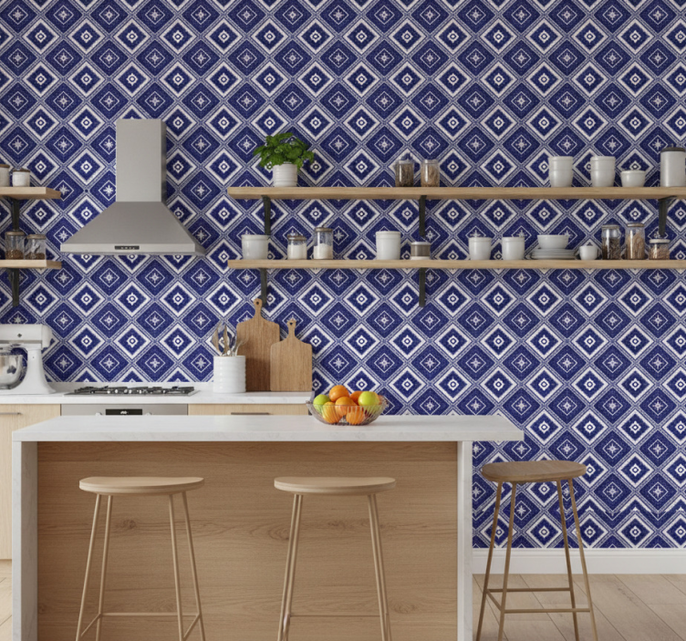 Tile effect wallpaper blue diamond design - TenStickers