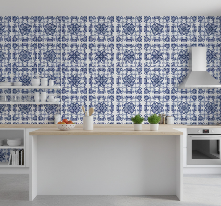 Tile effect wallpaper blue moroccan design - TenStickers