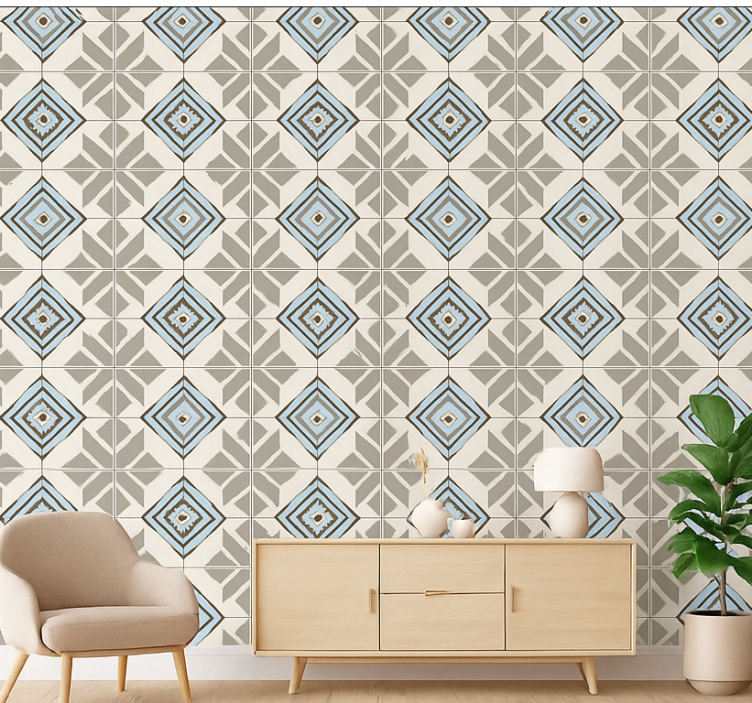 Tile effect wallpaper blue star tiles - TenStickers