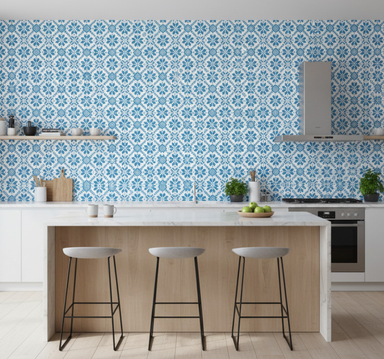 Tile effect wallpaper blue tile design - TenStickers