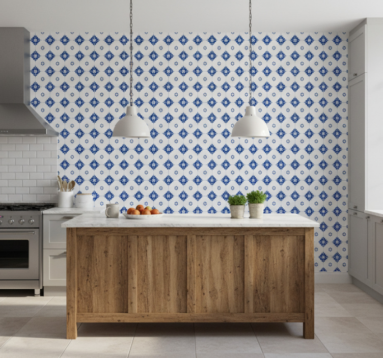 Tile effect wallpaper ceramic floral design - TenStickers