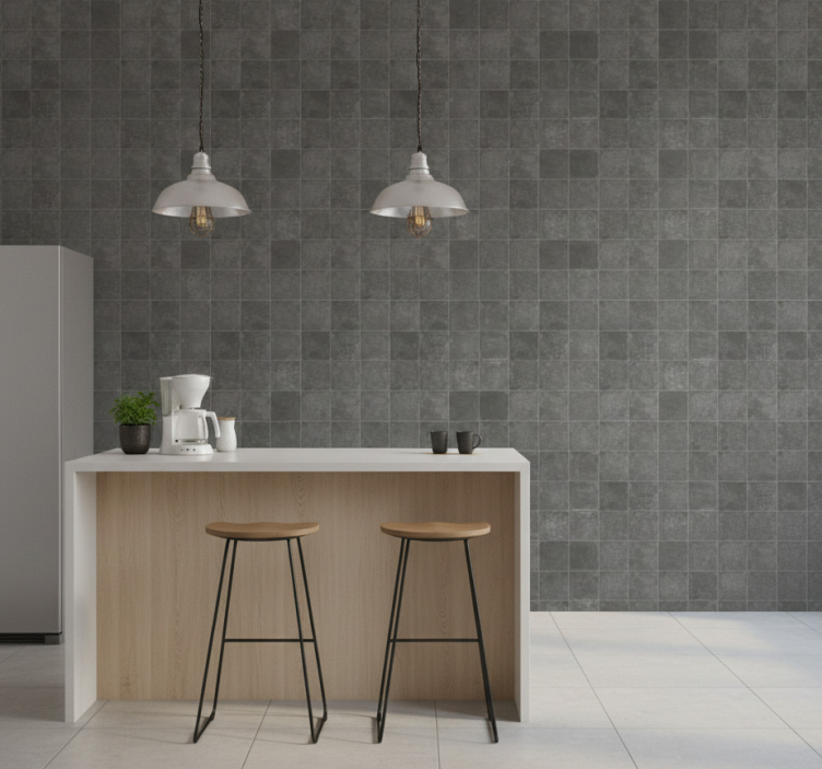 Tile effect wallpaper dark gray vintage squares - TenStickers