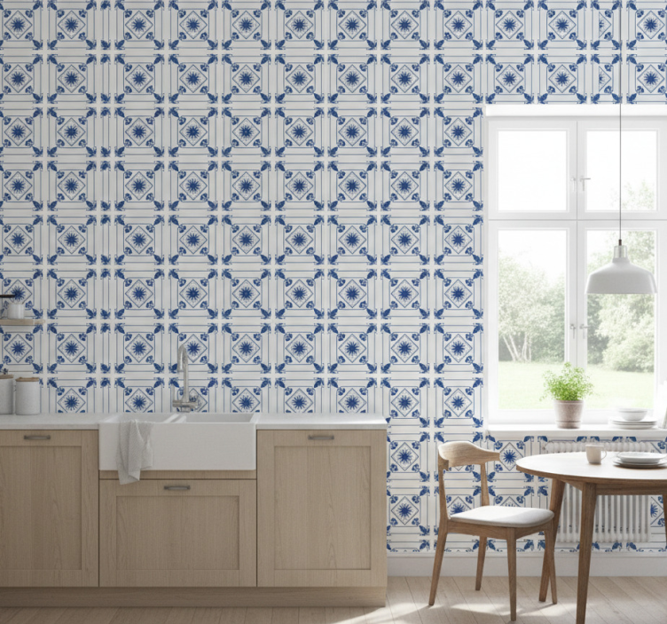 Tile effect wallpaper elaborate floral design - TenStickers