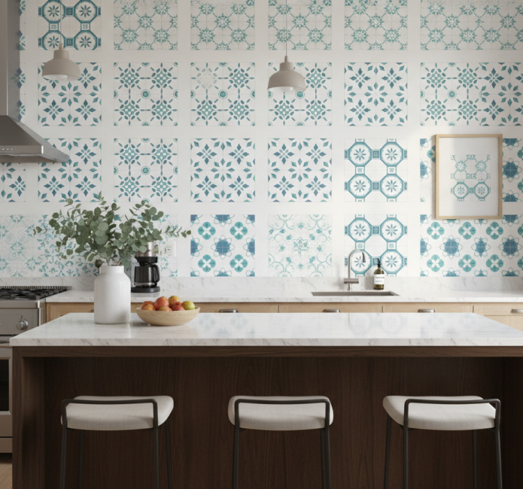 Tile effect wallpaper elegant tiles - TenStickers