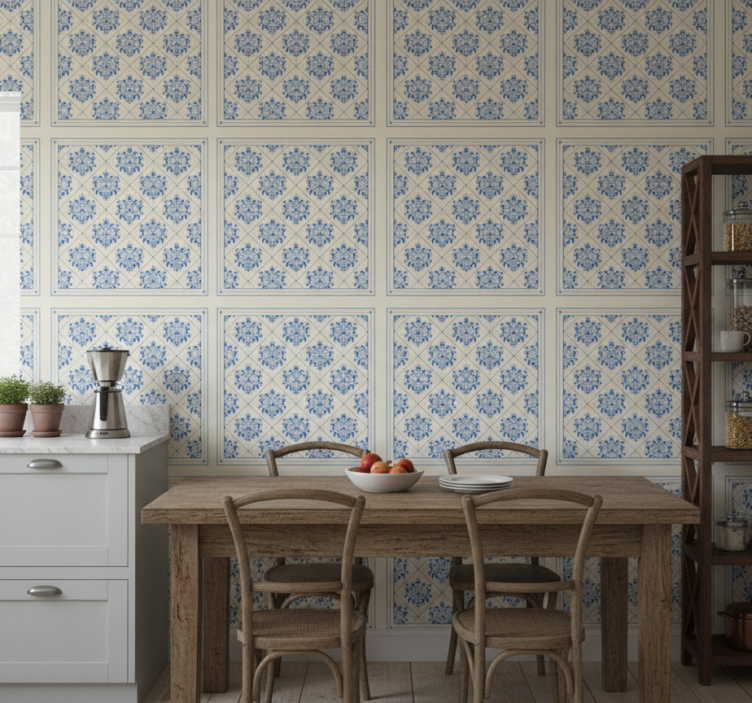 Tile effect wallpaper floral and ornamental design - TenStickers