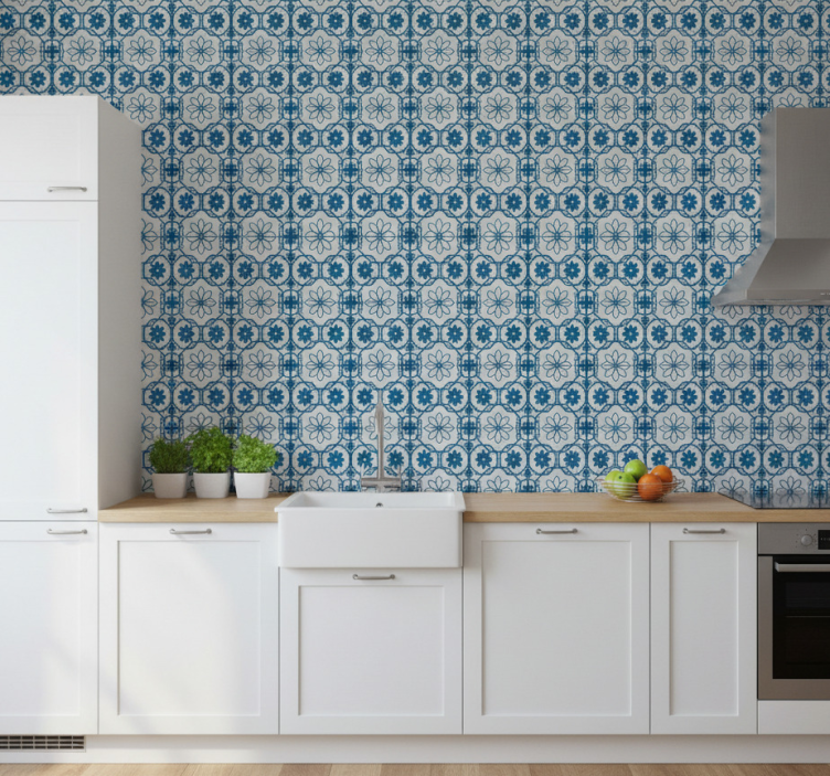 Tile effect wallpaper floral mosaic design - TenStickers