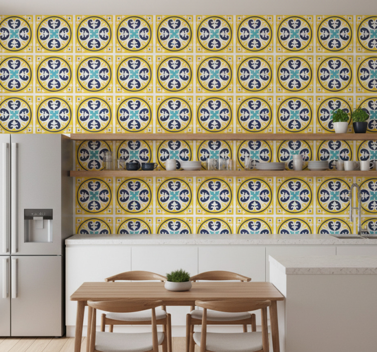 Tile effect wallpaper floral pattern design - TenStickers