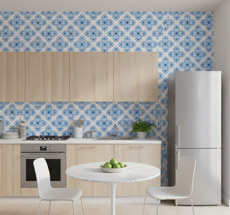 Tile effect wallpaper fontaine blue tile effect - TenStickers