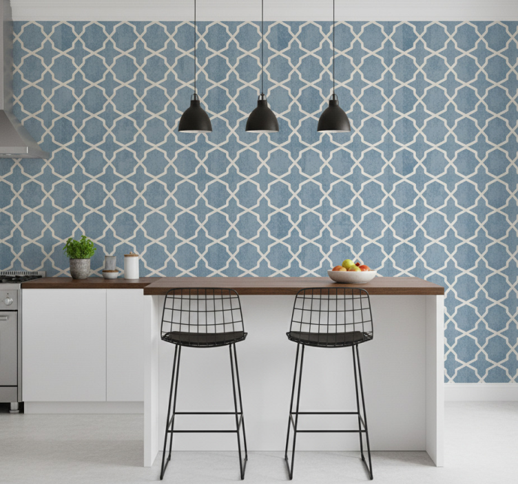 Tile effect wallpaper geometric blue design - TenStickers