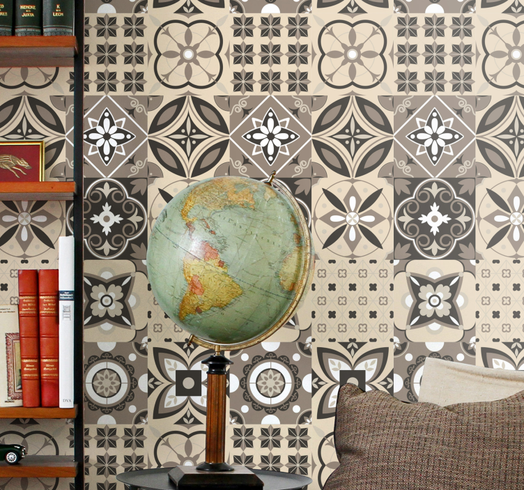 Tile effect wallpaper geometric floral design - TenStickers