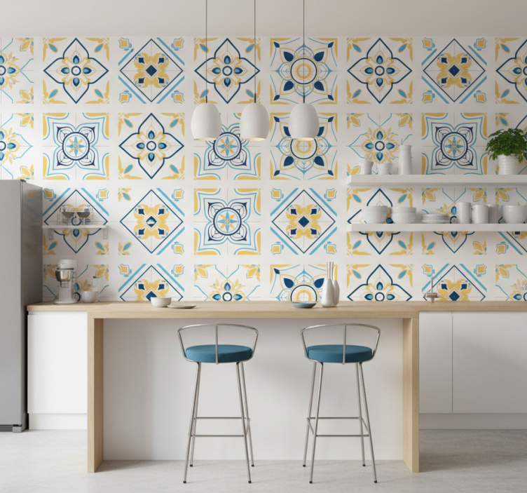 Tile effect wallpaper geometric tile designs - TenStickers
