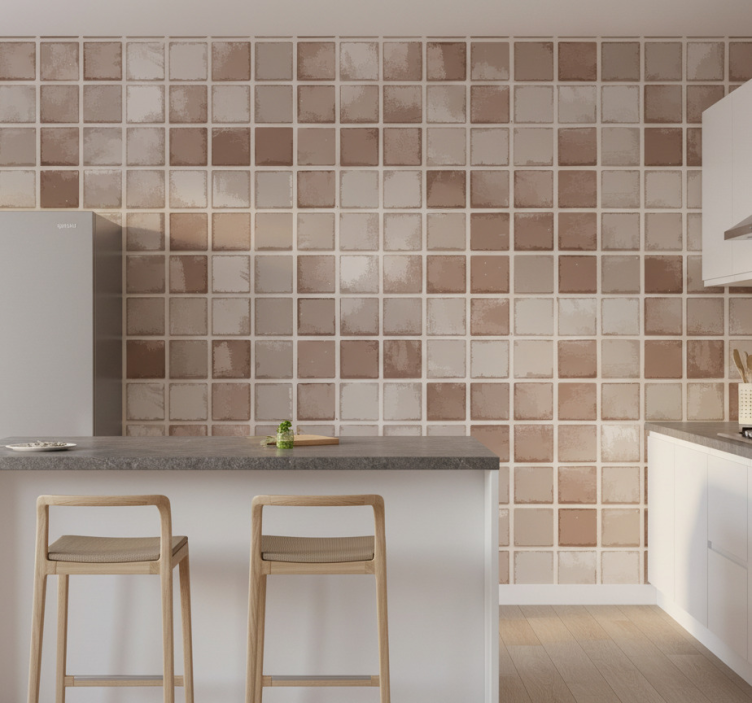 Tile effect wallpaper in ceramic squares pattern - TenStickers