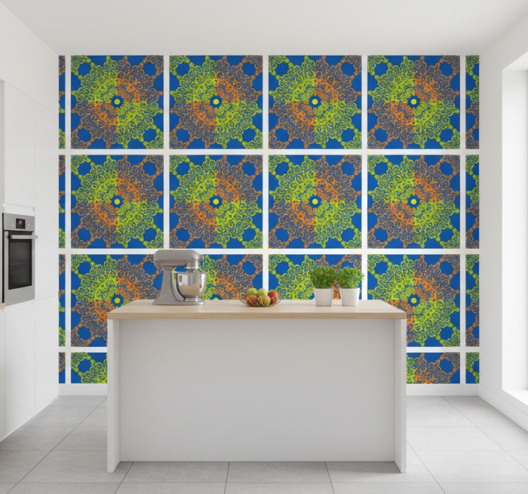 Tile effect wallpaper in colorful mandala design - TenStickers