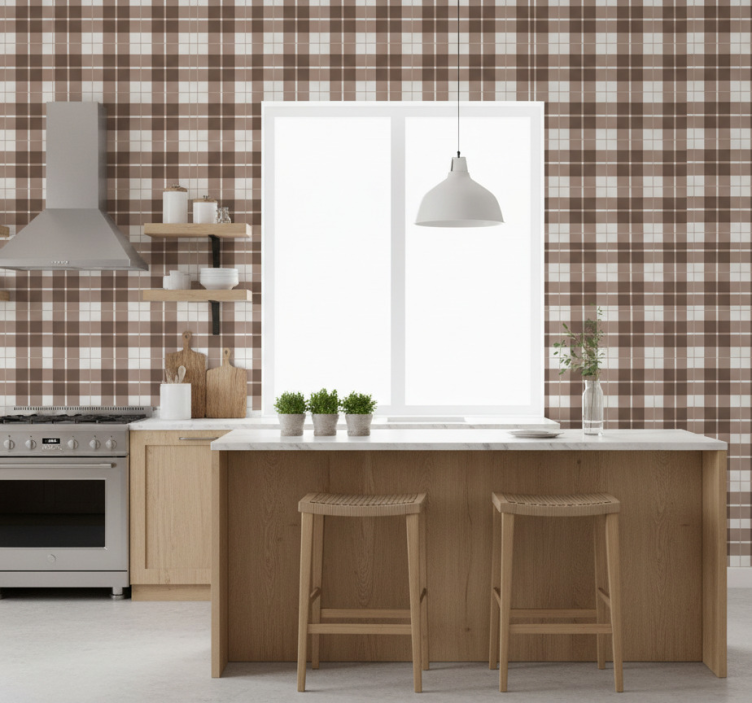 Tile effect wallpaper in earthy tones check - TenStickers