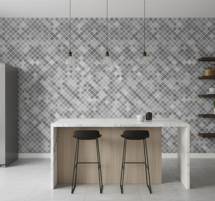 Tile effect wallpaper in gray tones squared pattern - TenStickers