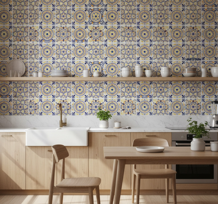 Tile effect wallpaper in portuguese style - TenStickers