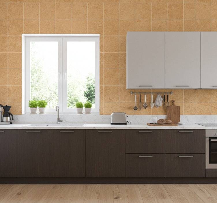 Tile effect wallpaper light beige squares - TenStickers