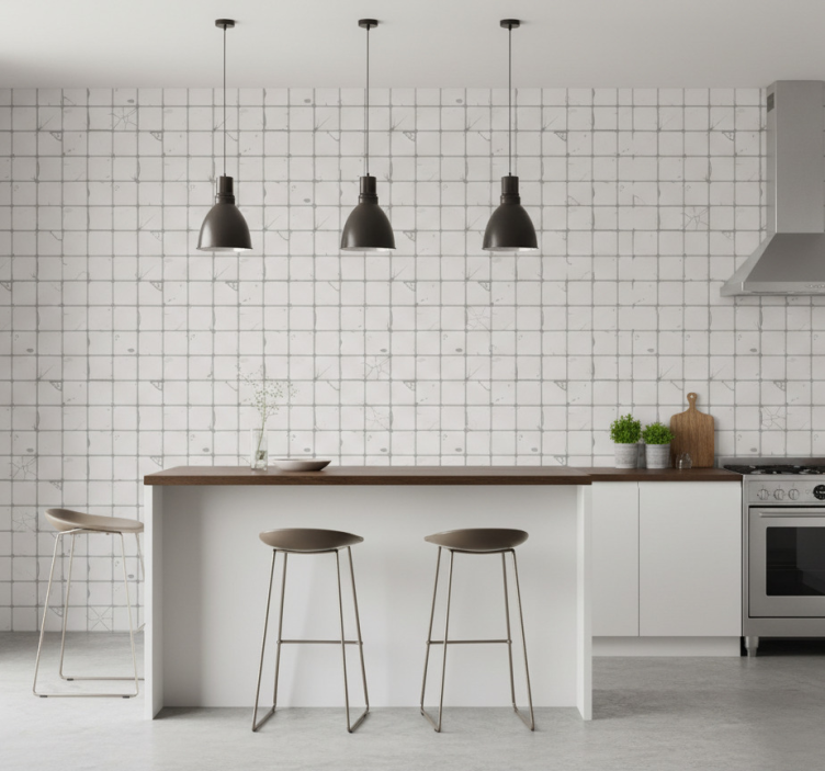 Tile effect wallpaper light grey aged tiles - TenStickers