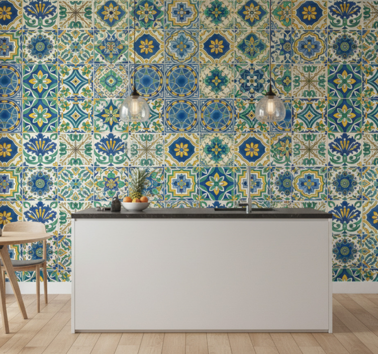 Tile effect wallpaper mediterranean style tiles - TenStickers